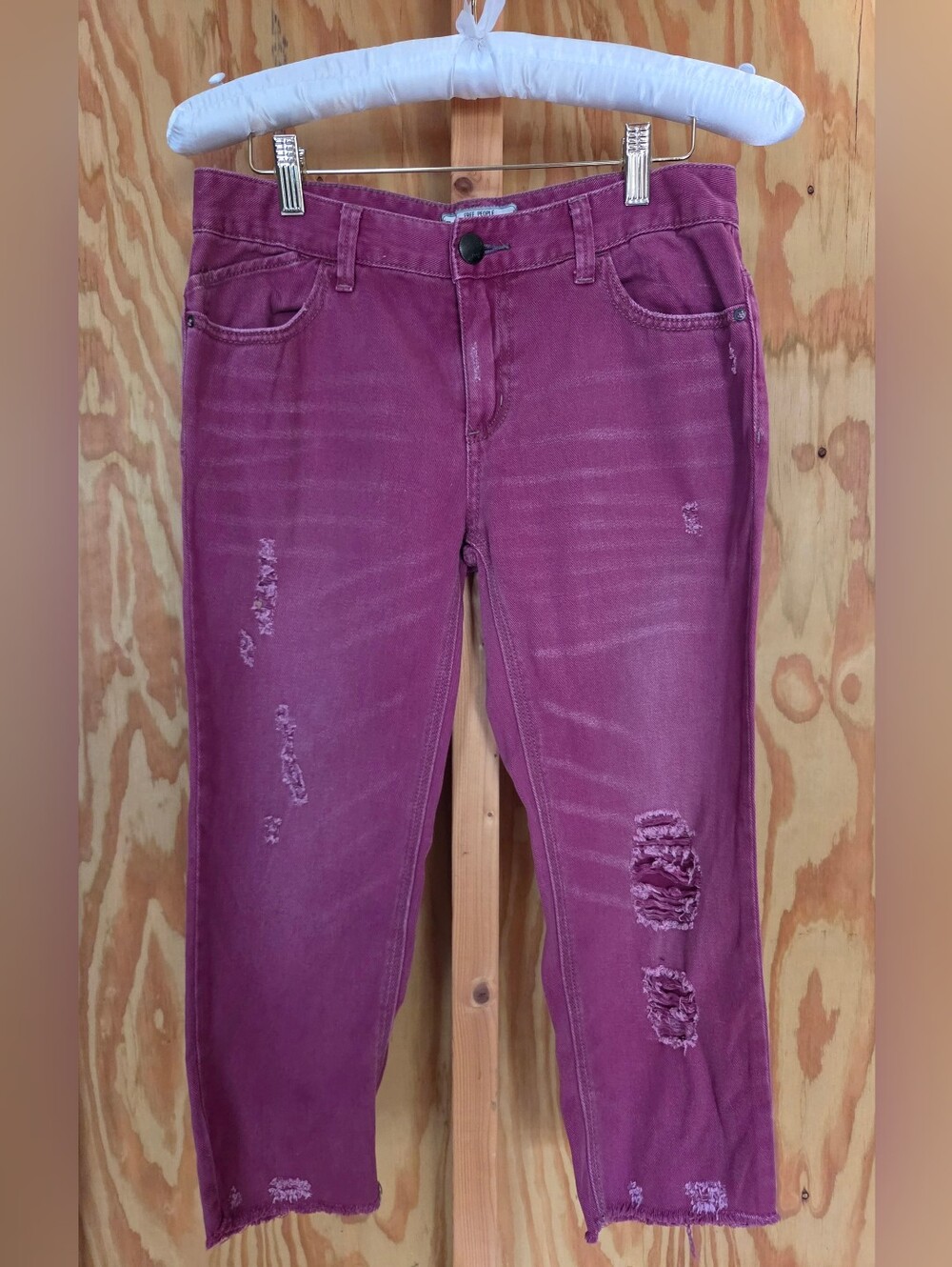 Free People Distressed Crop Straight Leg Denim Jeans Berry Purple Size 27